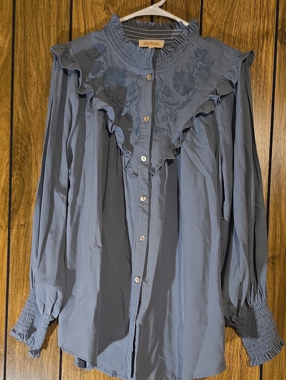 Listicle Blue Floral Ruffle Yoke Button-Down Top